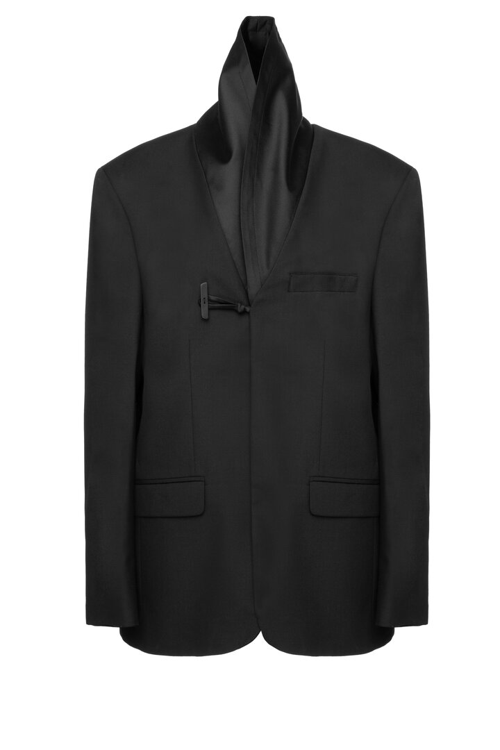 Single-button front and satin lapels